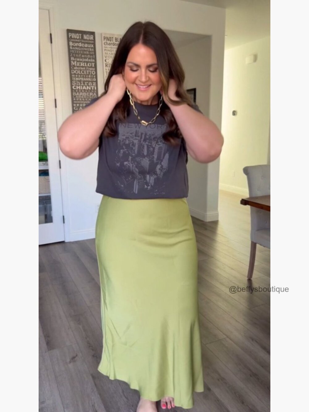 Satin Maxi Skirt Elastic High Waisted A-Line Flowy Long Skirt - Picture 7 of 7